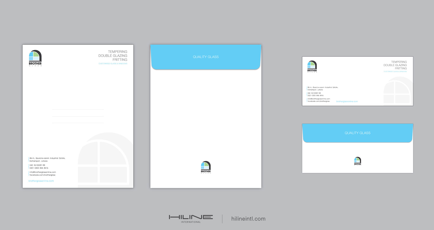 Brother Glass Letterhead and Envelope Brand design by Mapleweb